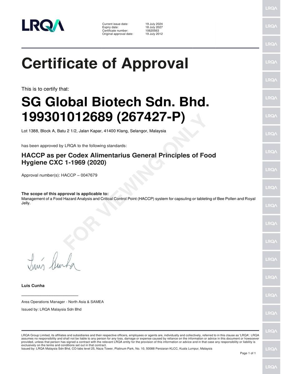 HACCP approval certificate