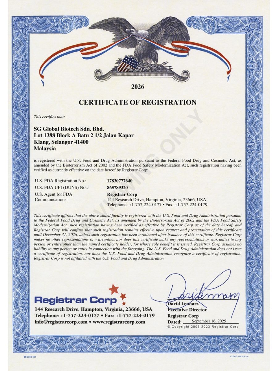 US FDA registration certificate